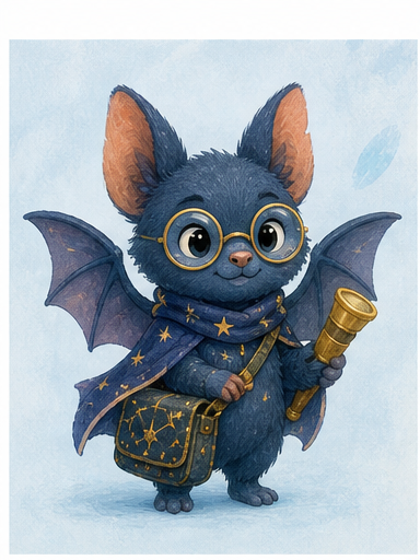 Nix, a stargazing bat with round glasses