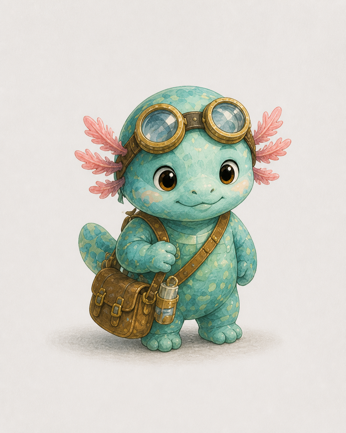 A single finished axolotl character with no story or world around it
