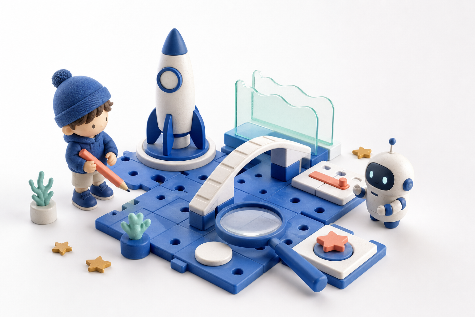 A colorful Rifflo creation kit with game pieces and a creative guide